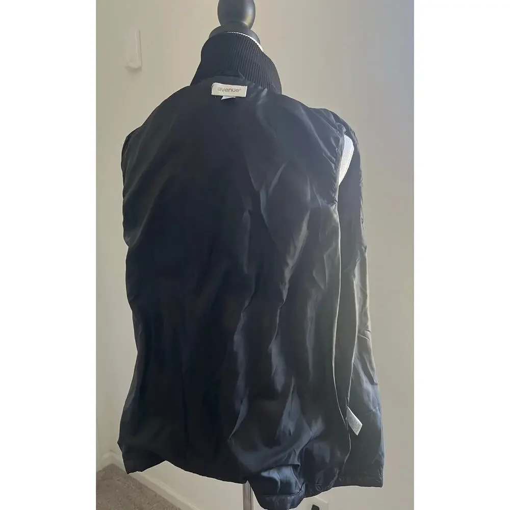 Avenue Stretchy Ruched Puffer Black with Pockets Sleeveless Zip Up Vest Sz 14/16